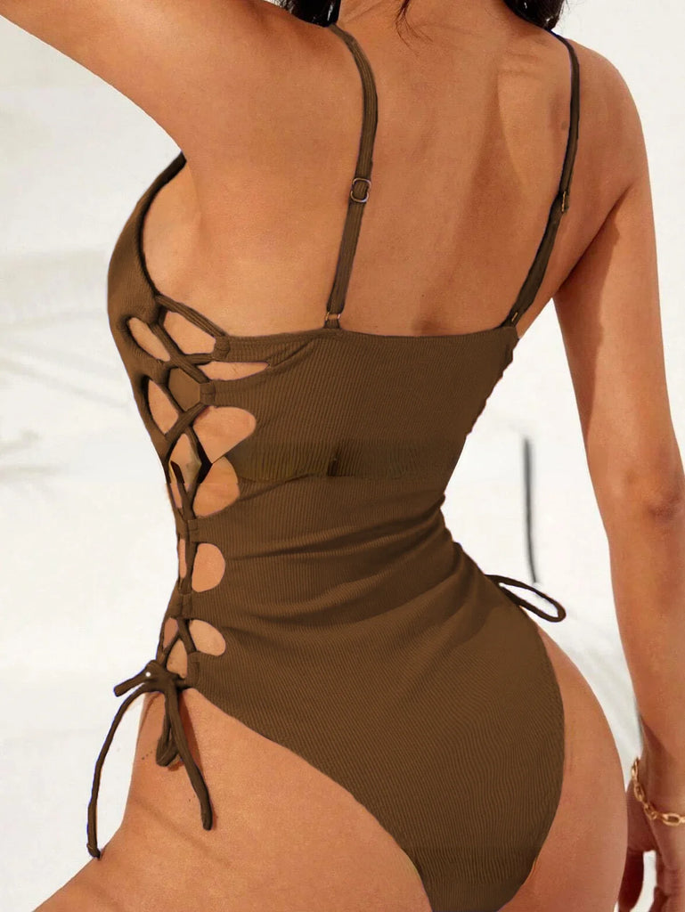 Women’s 2024 Hollow‑Out One‑Piece Swimsuit – Sexy Micro Monokini White Summer Beachwear