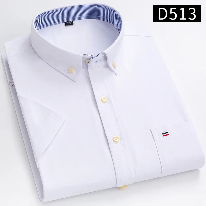 Men’s 100% Cotton Oxford Short‑Sleeve Shirt – Breathable Summer Plaid/Striped Business Casual (Regular/Oversized Fit)