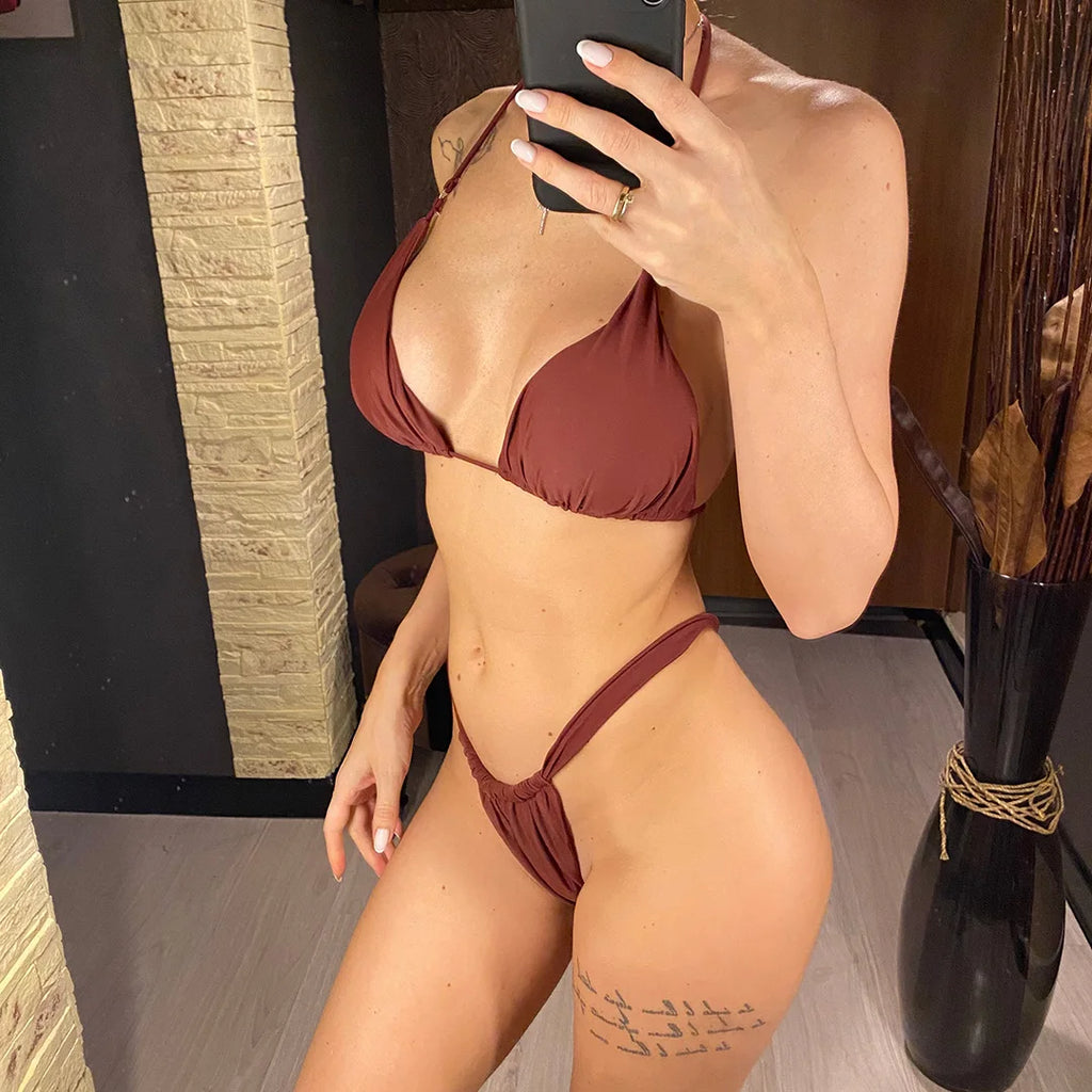 Women’s Halter High‑Leg Bikini Set – Sexy Two‑Piece Swimsuit in 14 Colors, V4010 Summer Beachwear