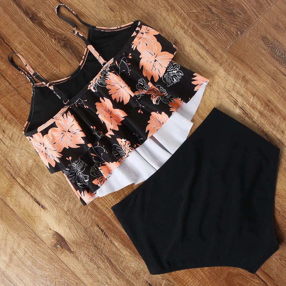 Leopard Bikini 2024 High Waist Bikini Animal Print Floral Swimsuit Brazilian Ruffle Swimsuit Split Swimwear Women