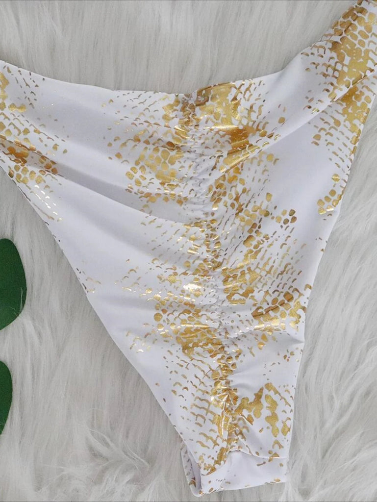 Women’s 2026 White Snake‑Skin Rhinestone Micro Bikini – Luxury Brazilian Push‑Up Thong Swimsuit