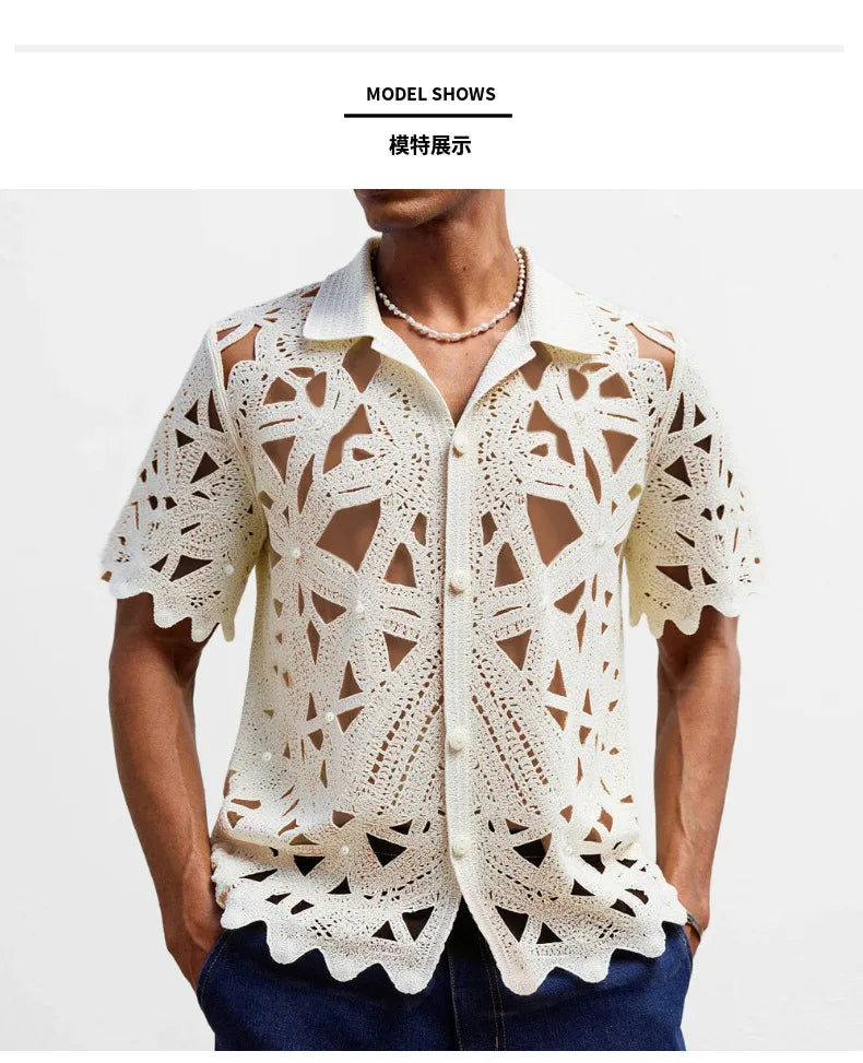 French Retro Crochet Polo Shirt