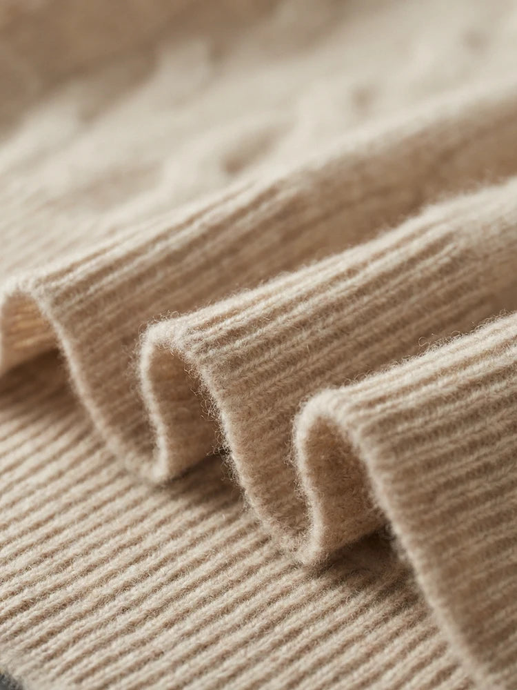 Autumn Winter Men Half Zippers 100% Merino Wool Sweater Thicken Twist Flower Pullover Retro Casual Cashmere Knitwear Solid Tops