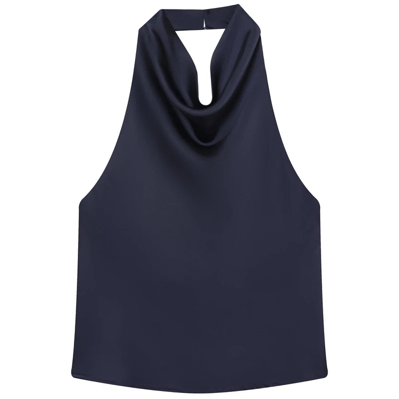 Women’s Satin Halter Backless Corset Top – Elegant Summer Sleeveless Tank in Yellow, Pink, Black