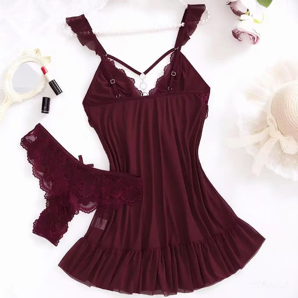 Red lace lingerie set