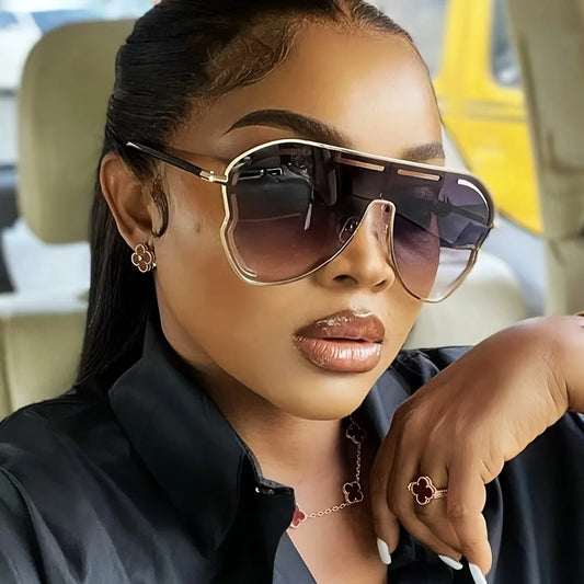 Oversized Shield One-Piece Punk Sunglasses Women 2025 Luxury Brand Square Sun Glasses For Ladies Metal Big Frame Eyewear UV400
