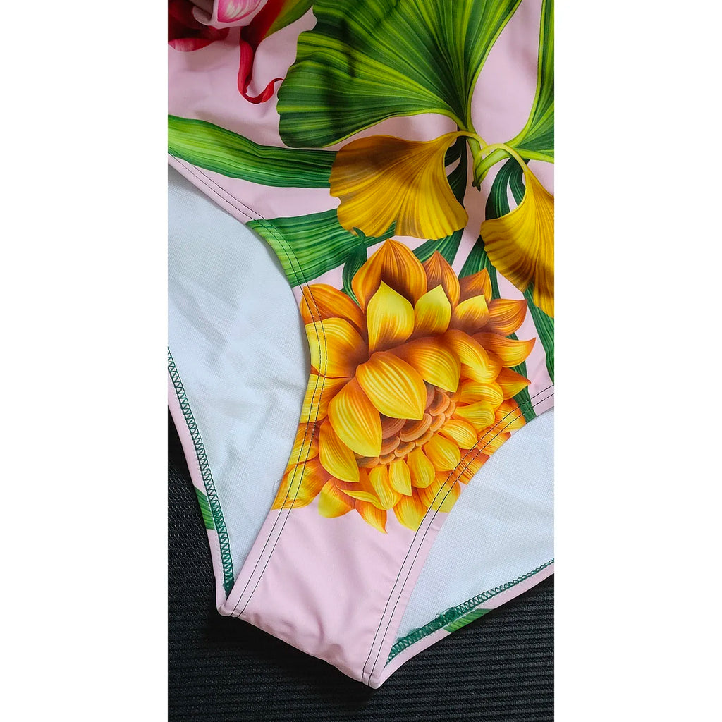 Women’s 2026 V‑Neck Long‑Sleeve Bikini Set – Printed Two‑Piece Swimsuit with Maxi Skirt Cover‑Up