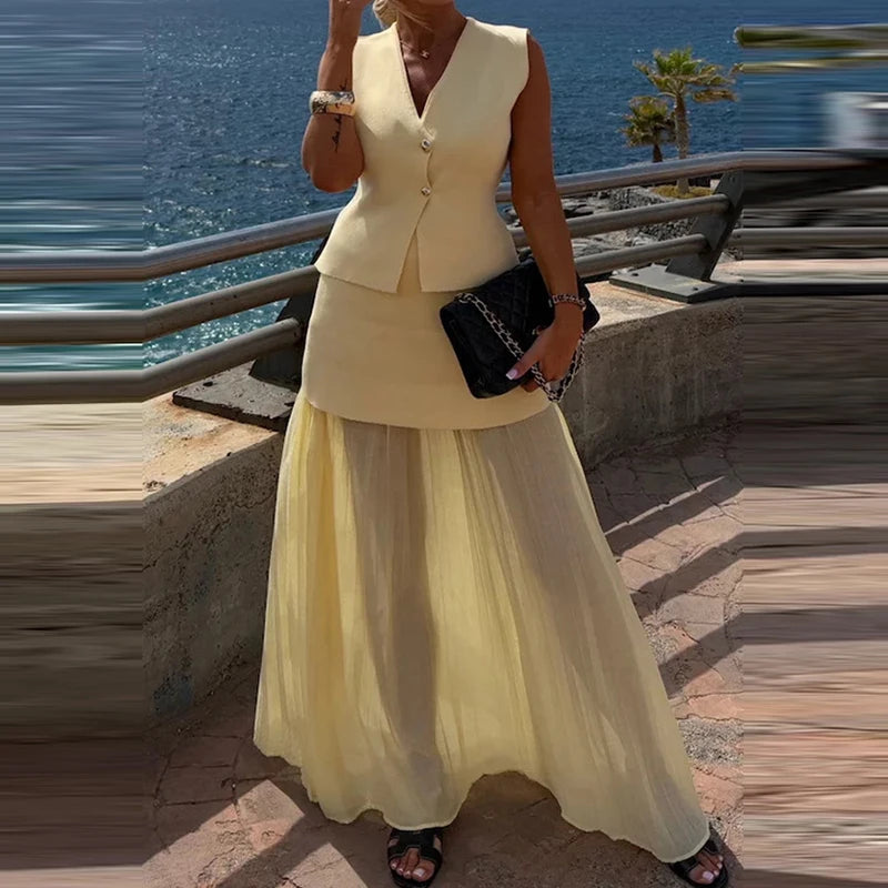 Women’s Elegant Patchwork Knitted Two‑Piece Dress Set