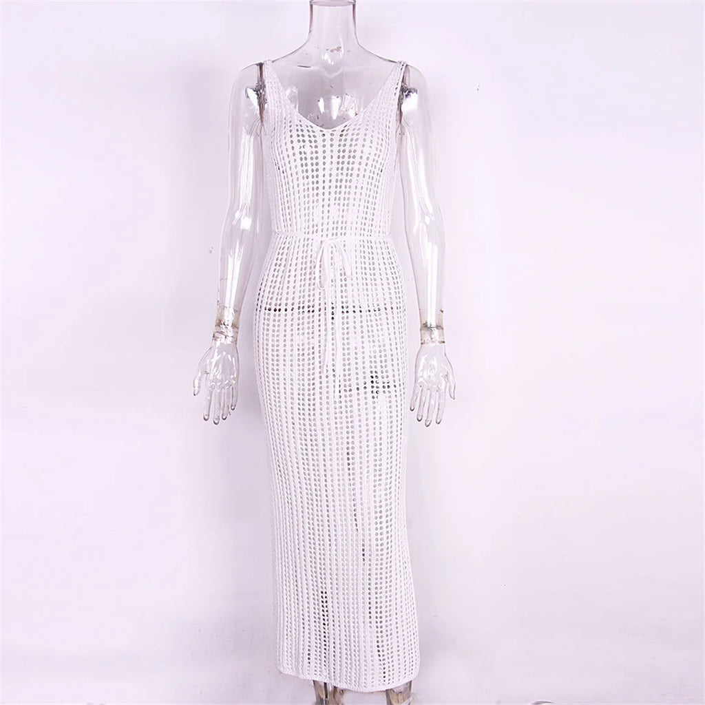Women’s Backless Hollow‑Out Crochet Beach Cover‑Up