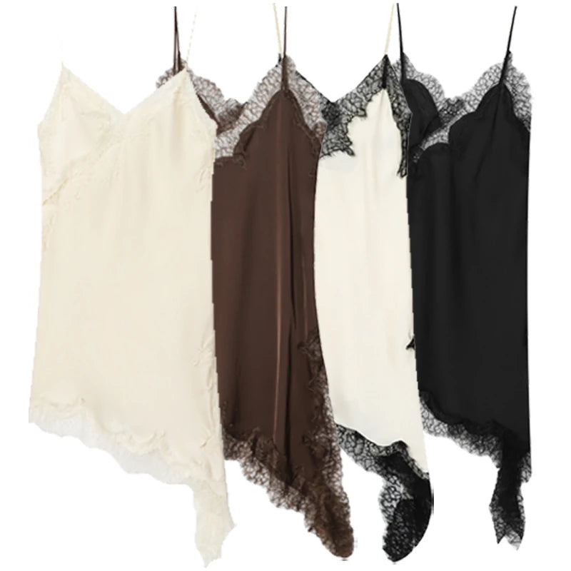 Women’s Lace Asymmetric Slip Dress – Sexy Backless Mini Dress | HXAO Summer 2025 Vestidos
