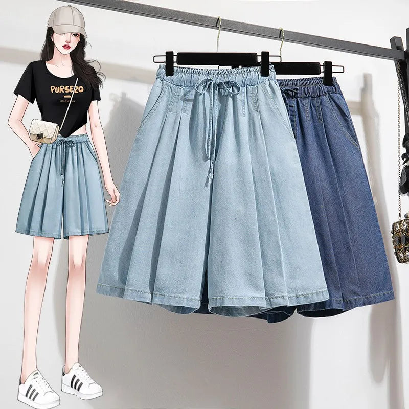 Women Summer Casual Short Jeans New Arrival 2024 Korean Style Solid Color Basics Loose Female Knee Length Denim Pants B3677