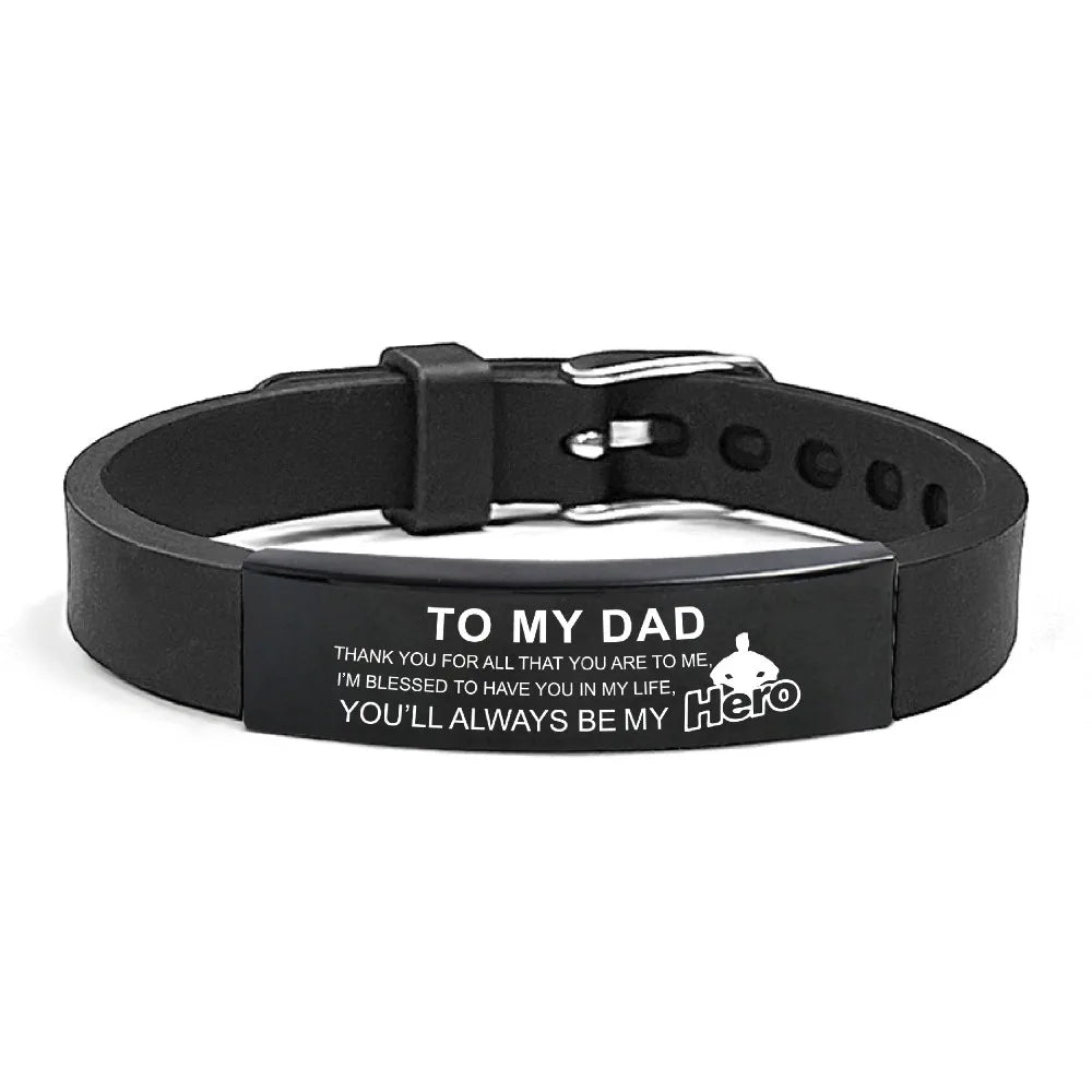 Inspirational Quote Bracelet for Father – Stainless Steel Adjustable Wristband Gift for Men