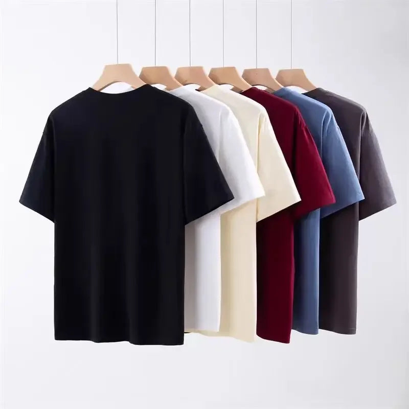 Heavyweight Pure Cotton Oversized T‑Shirt – Tianqing Color Unisex Summer Loose‑Fit Streetwear Tee