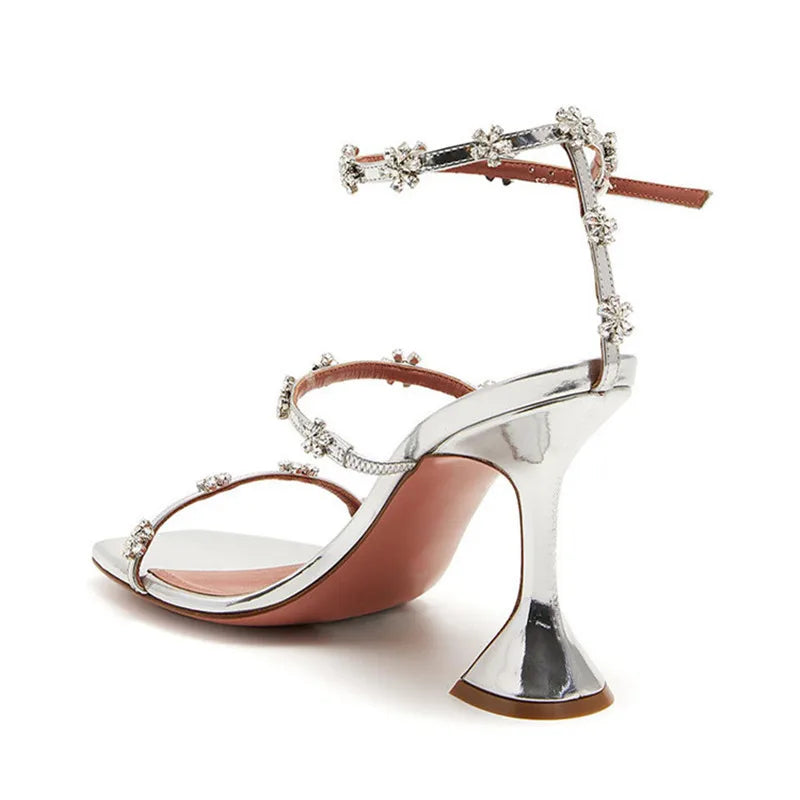 Luxury Crystal Flowers Women Sandals Fashion Ankle Strap Buckle High heels Gladiator sandals Elegant Summer Wedding Prom Shoes