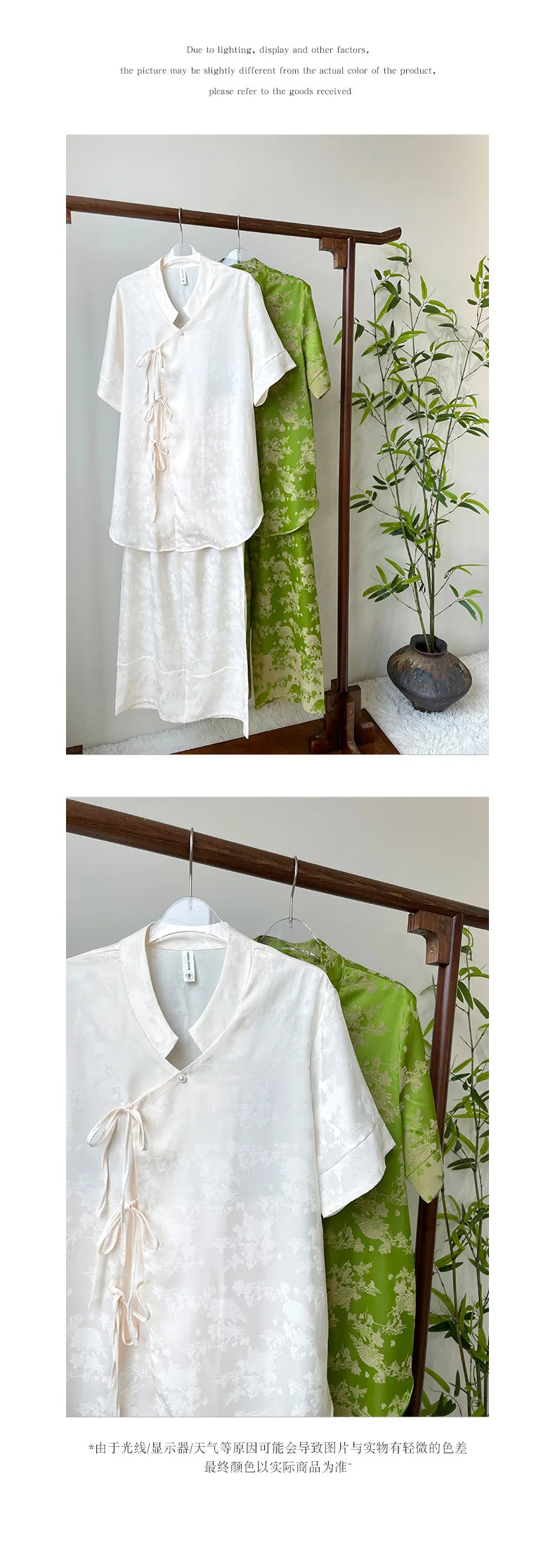 New Chinese Style Pajamas Women Jacquard Flower Sleepwear Short Sleeve Trouser Suits Spring Summer Silk Satin Nightwear Homewear