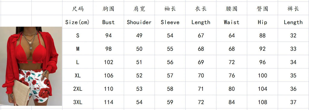 Women’s 2024 High‑Waist 3‑Piece Bikini Set – Printed Swimsuit with Shorts Cover‑Up Summer Beachwear