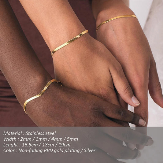SUNIBI Women Trend Classic Snake Chain Bracelet Gold Color Width 2/3/4/5MM Stainless Steel Chain Bracelet For Women Jewelry Gift
