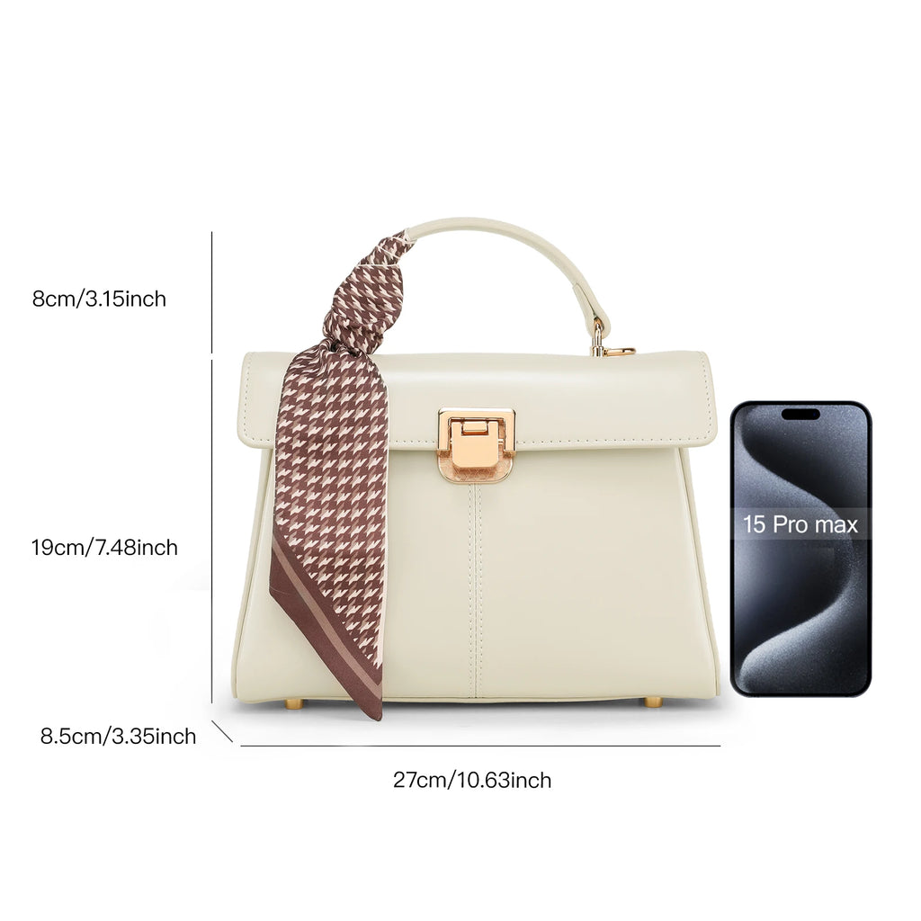 ITAMOOD Genuine Leather Handbag with Scarf | Luxury Designer Trendy Shoulder Bag Solid Color Commuting Bag | bags for women gift