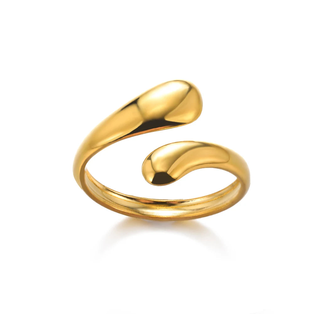 Minimalist Textured Stainless Steel Geometric Rings – Gold Open Adjustable Couple Ring for Women & Men