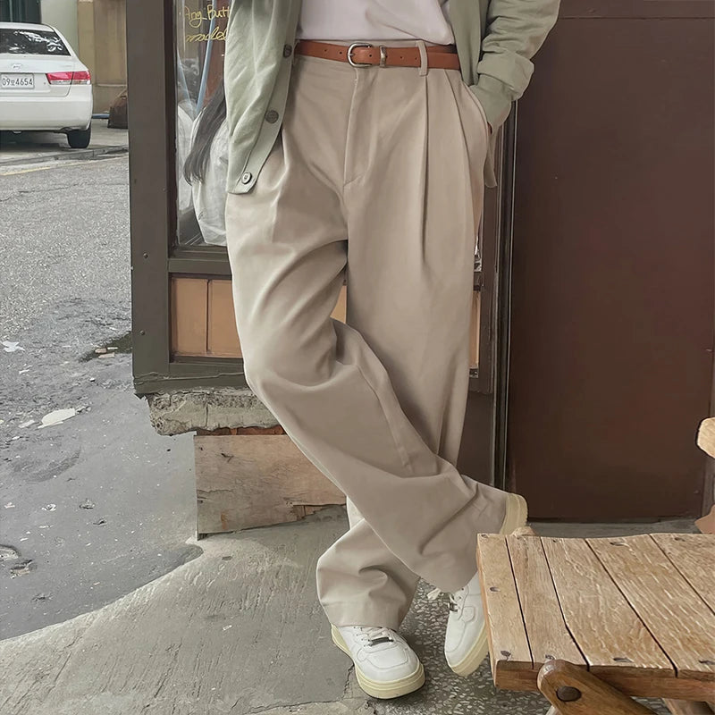 Men’s Vintage Pleated Straight‑Leg Suit Trousers
