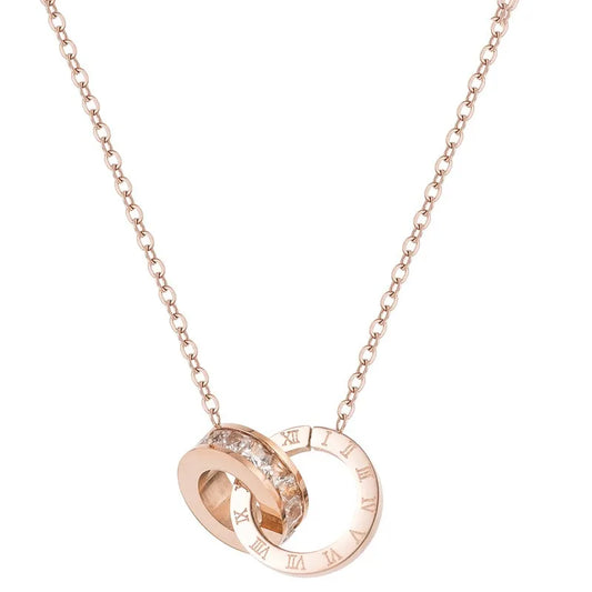 L91 new stainless steel rose gold square diamond Roman numeral double-buckle short necklace