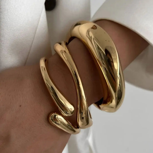 DIEZI Vintage Hip Hop Metal Cuff Bangles – Punk Gold & Silver Geometric Spring Bracelets for Women & Men