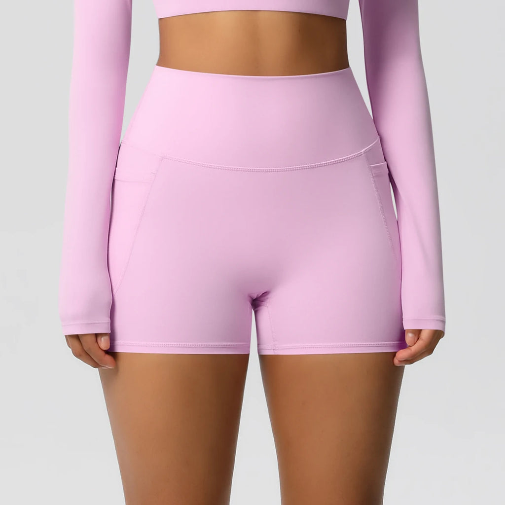 Women’s Seamless High Waist Sports Shorts with Pockets