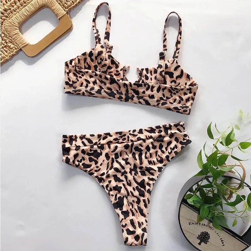 Snake‑Print Hollow‑Out Bikini