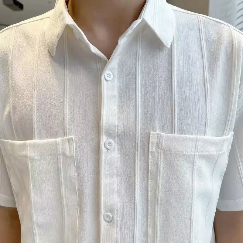 Premium Stripe Jacquard Short‑Sleeve Shirt