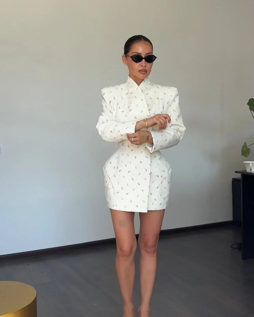 Women Waist Cinching Suit Jacket Elegant V-neck Full Sleeve Single Button Shoulder Pad Slim Coat Fashion Lady Commute Outerwear
