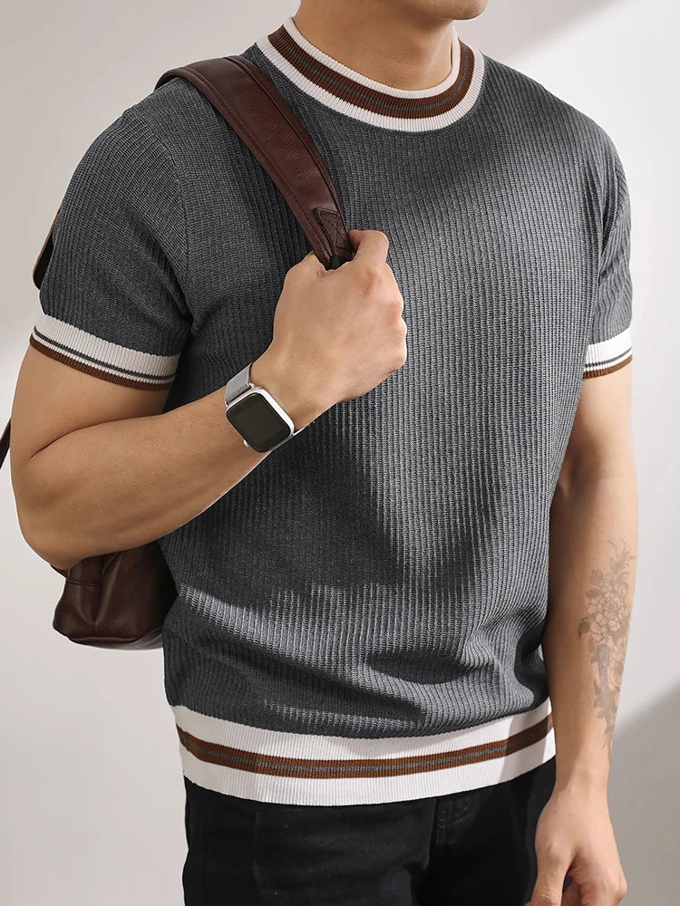 Slim‑Fit Elastic Knit T‑Shirt