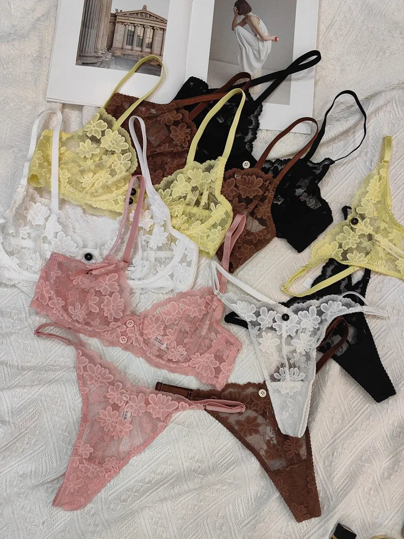 French‑Style Embroidered Transparent Lingerie Set