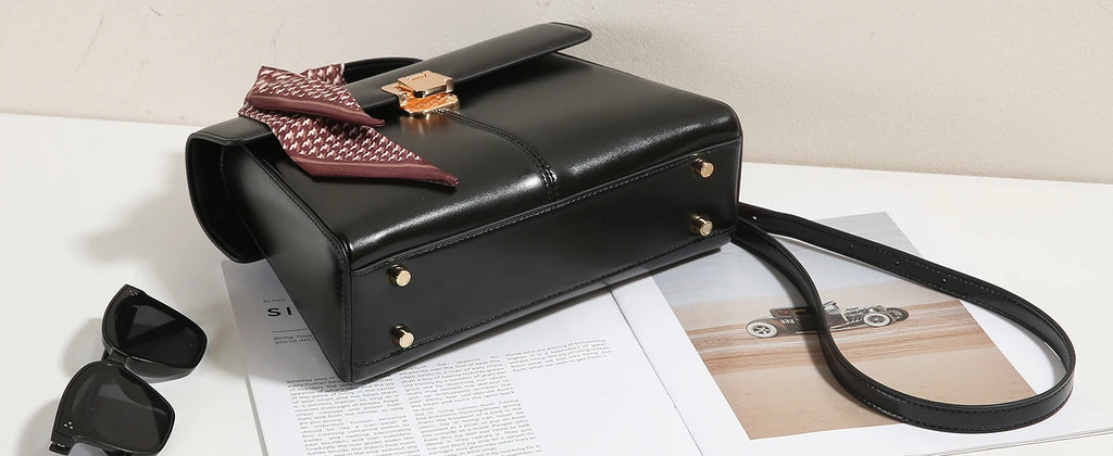 ITAMOOD Genuine Leather Handbag with Scarf | Luxury Designer Trendy Shoulder Bag Solid Color Commuting Bag | bags for women gift