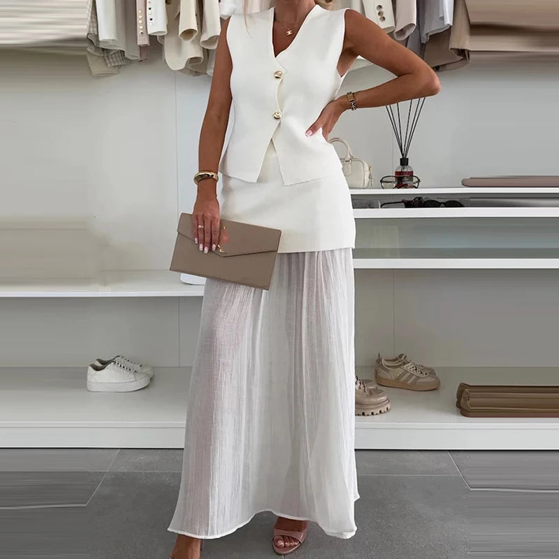 Women’s Elegant Patchwork Knitted Two‑Piece Dress Set