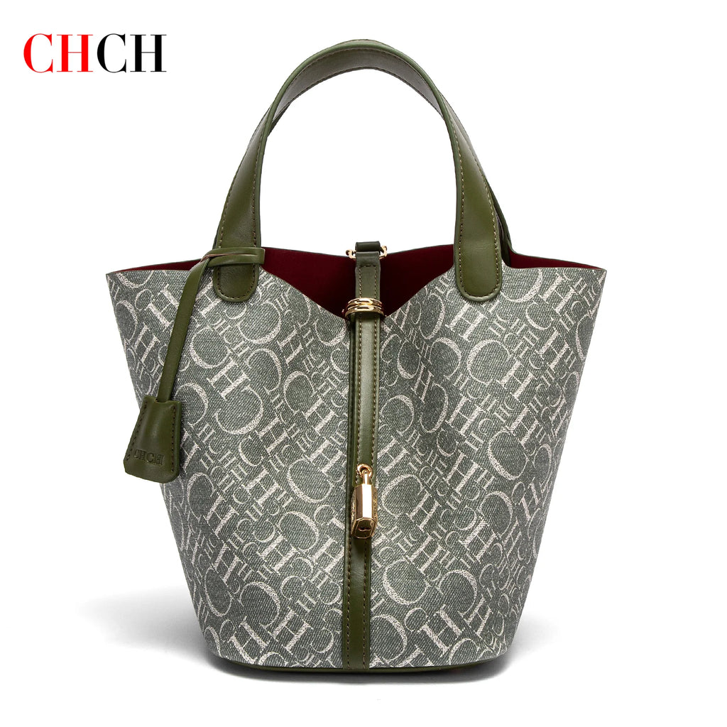 CHCH Women's Tote Bag 2024 New Large Capacity Basket Bag Classic Copper Lock Commuter Women's Bag