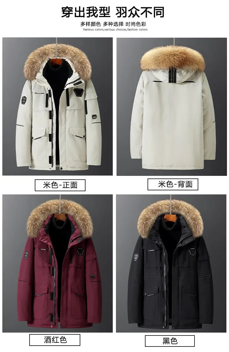 New Winter Men Hooded Fur Collar Puffer Jackets Duck Down Coats Quality Male Casual Warm Parkas Windproof Waterproof Coats 4XL