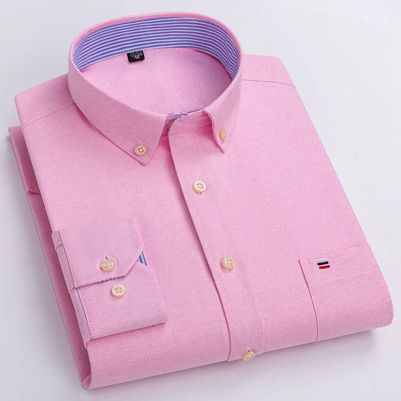 2024 New Quality Men's Social Shirt Long Sleeve 100% Pure Cotton Oxford Soft Plaid Formal Male Clothes Oversized Shirt S-7XL
