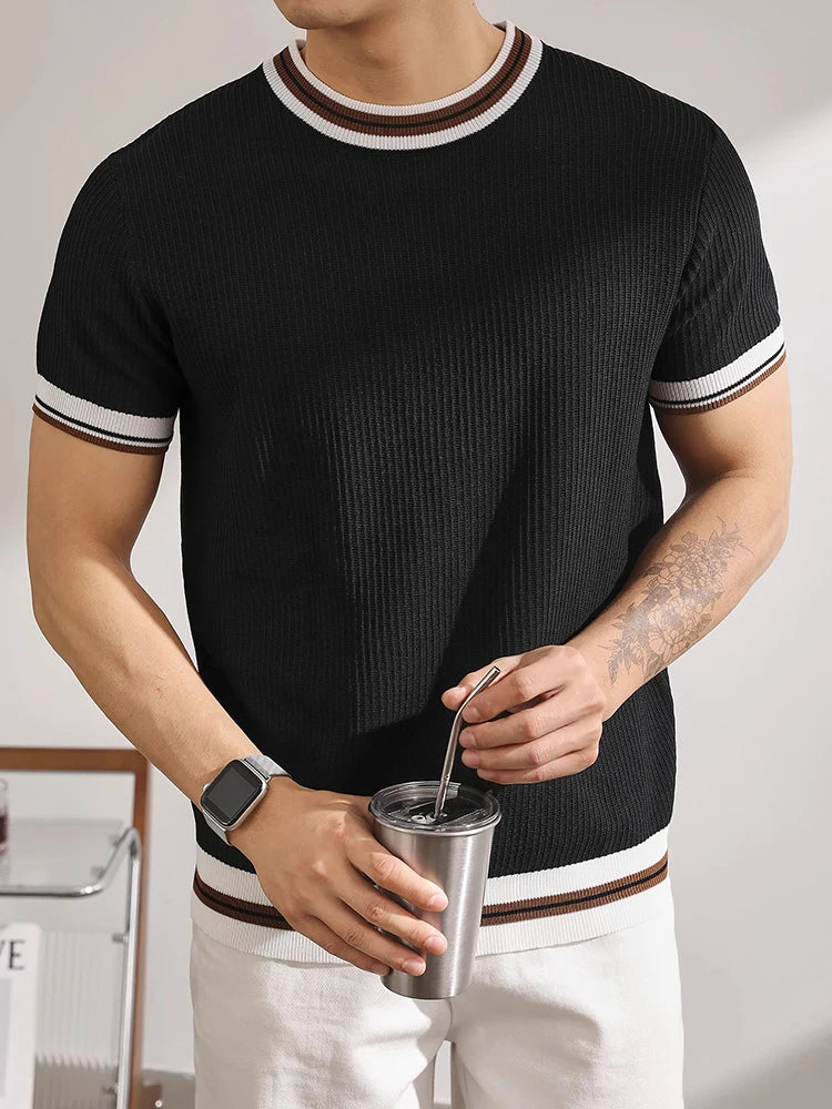 Slim‑Fit Elastic Knit T‑Shirt