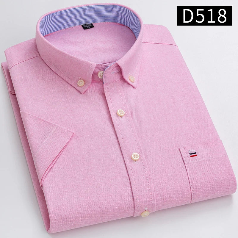 Men’s 100% Cotton Oxford Short‑Sleeve Shirt – Breathable Summer Plaid/Striped Business Casual (Regular/Oversized Fit)