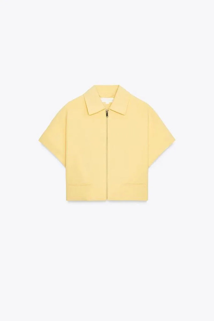 HipSeam Women Lapel Collar Short Jacket Women's Cropped Short Collared Jackets With Zipper Lady Short Sleeve Coat Female Jacket
