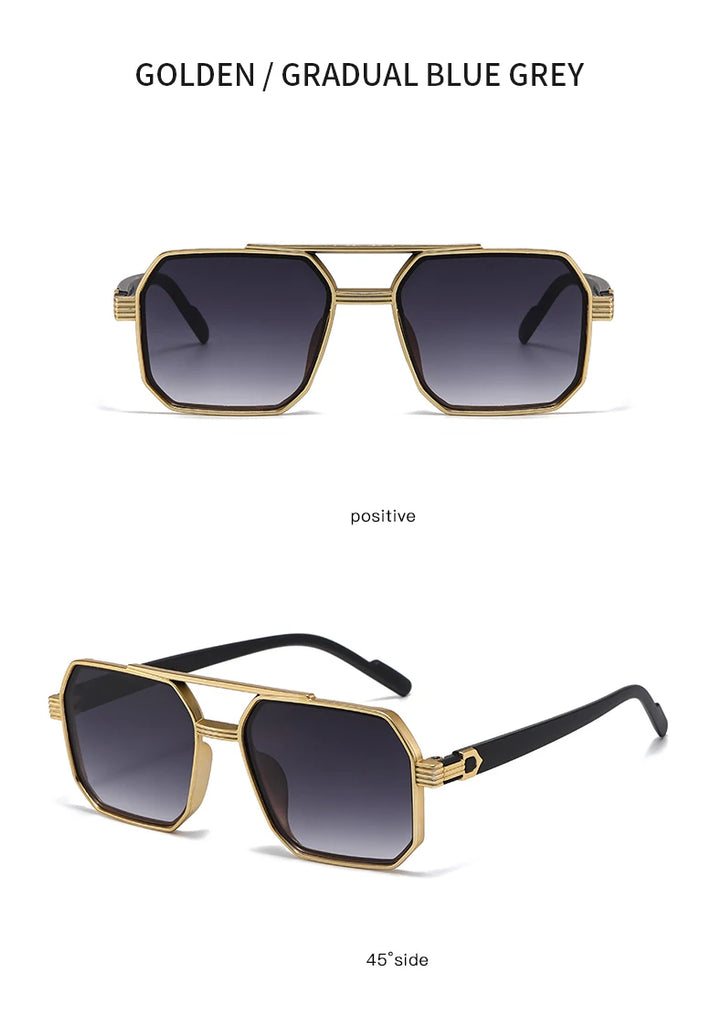 Car Sun Glasses New Fashion Double Beam Polygonal Sunglasses Retro Personalized Trendy Large Frame Eyewear European and American