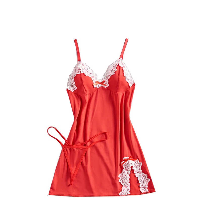 Light Purple Deep‑V Lace Bow Nightdress