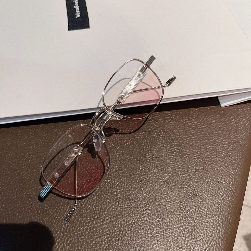 Korean Stylish Woman Sunglasses Gradient Pink Lenses Girls Decorative Glass Fashion Trendy Travelling Female Sunglass