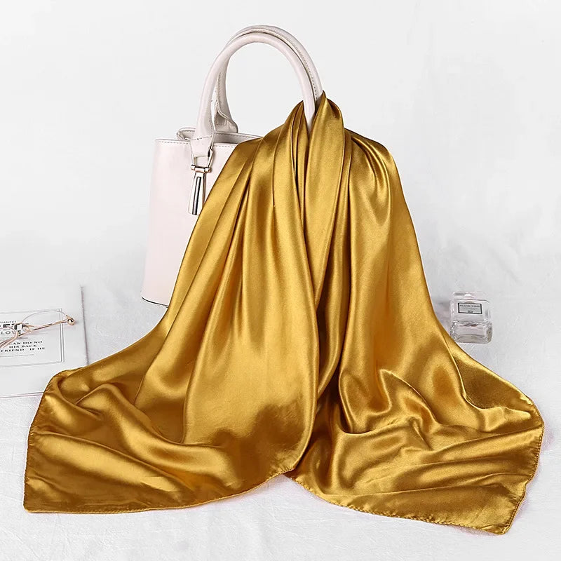 Fashion Hijab Scarves For Women Silk Satin Hair Scarf Female Solid Colors Kerchief 90*90cm Square Shawls Neck Scarfs For Ladies
