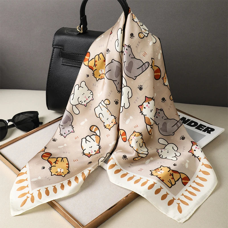 Fashion Scarves for Women Shawl Print Silk Satin Hijab Scarf Female Bandana 70*70cm Luxury Brand Square Shawls Scarfs For Ladies