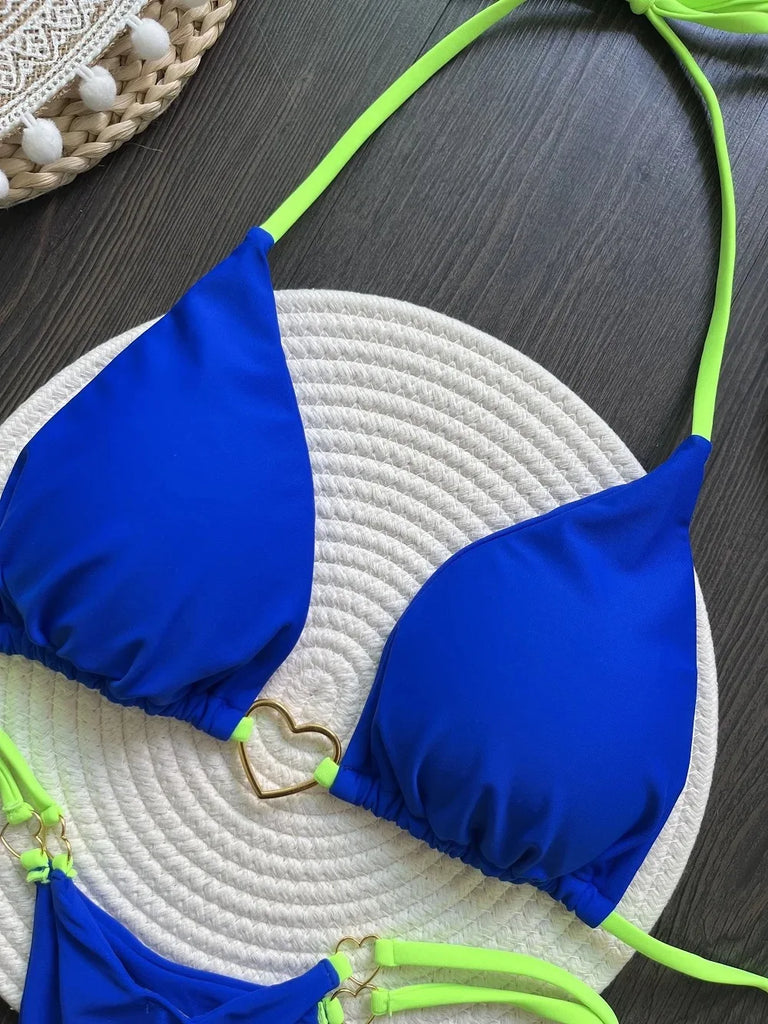 Women’s Sexy Halter Triangle Bikini – Low‑Waist Brazilian Thong Two‑Piece Swimsuit (Solid Color)