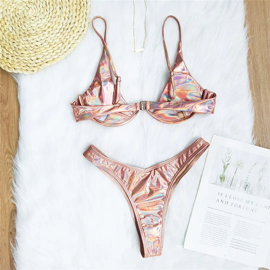 Women’s V‑Bar Underwire Bikini – V‑Shape Wire Two‑Piece Swimsuit S–XL (V439)