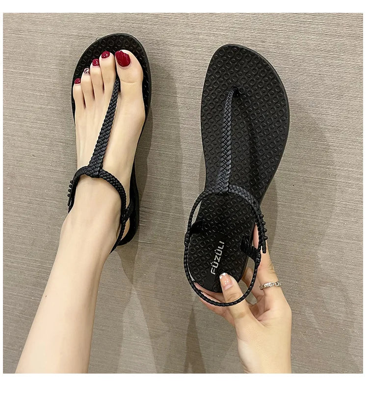 Women’s Bohemian Flat Sandals — Summer Clip‑Toe Flip Flops Casual Comfort Beach Shoes