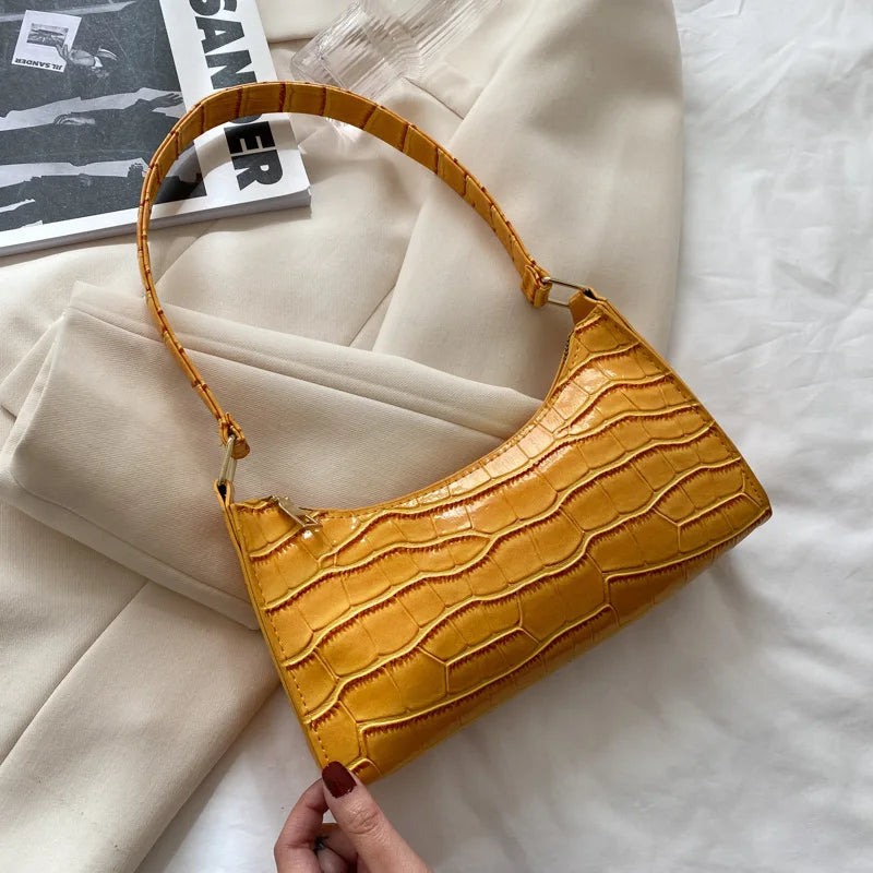 Fashion PU Leather Bags for Women Alligator Pattern Armpit Handbag Female Small Underarm Messenger Bag Purse