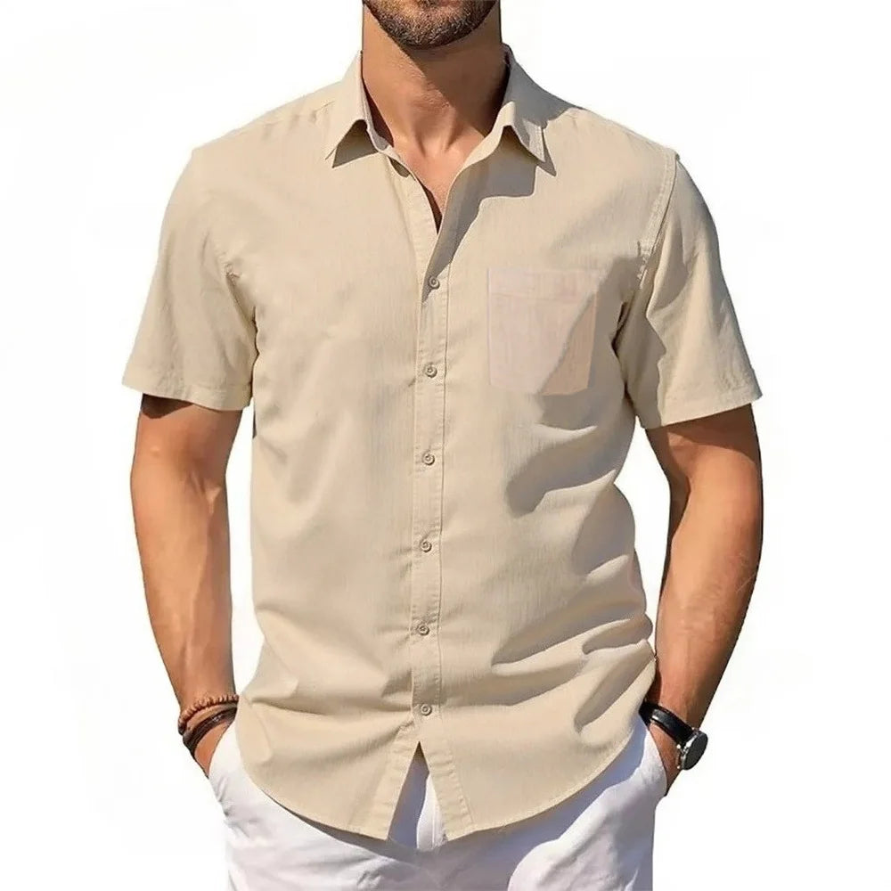 Men’s Cotton‑Linen Short Sleeve Shirt